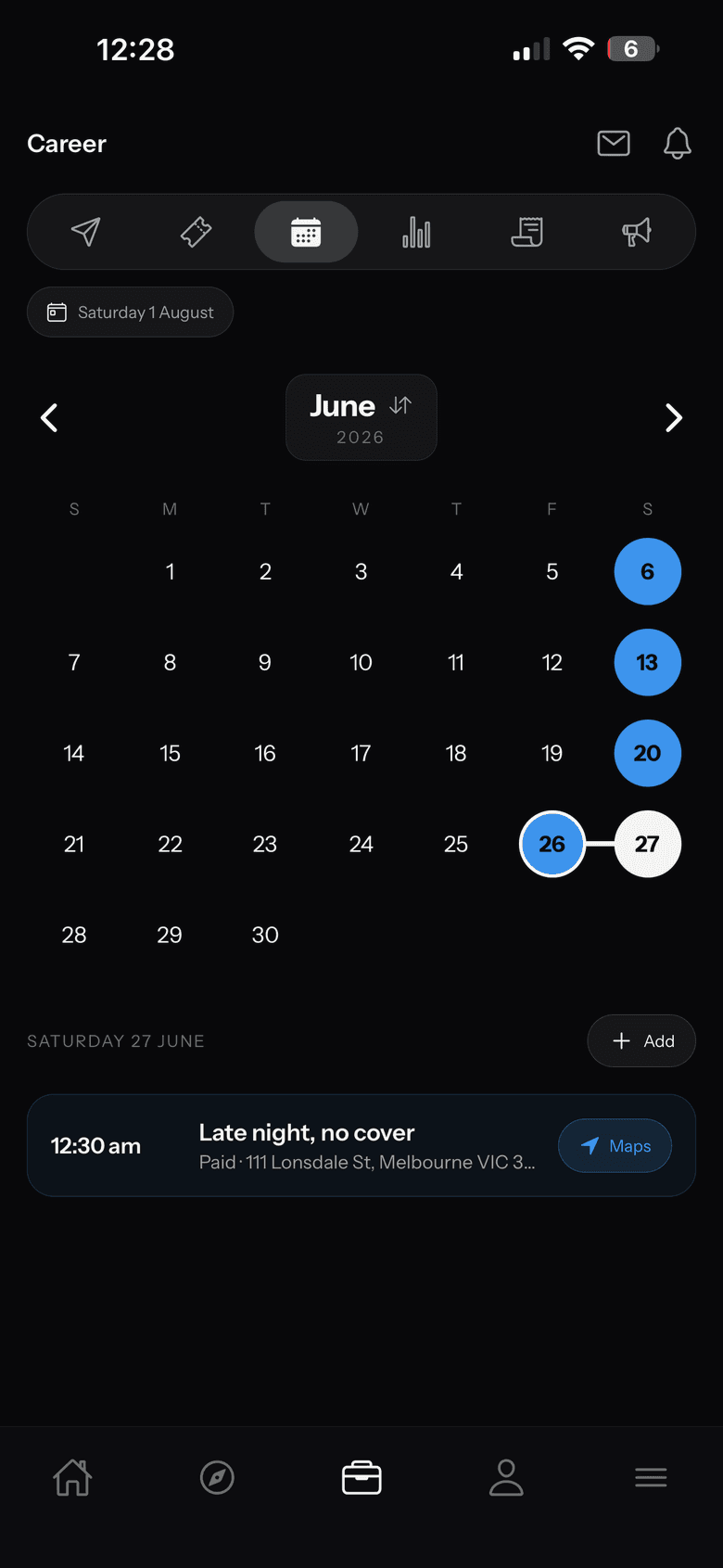A month of bookings in the Setdrop calendar